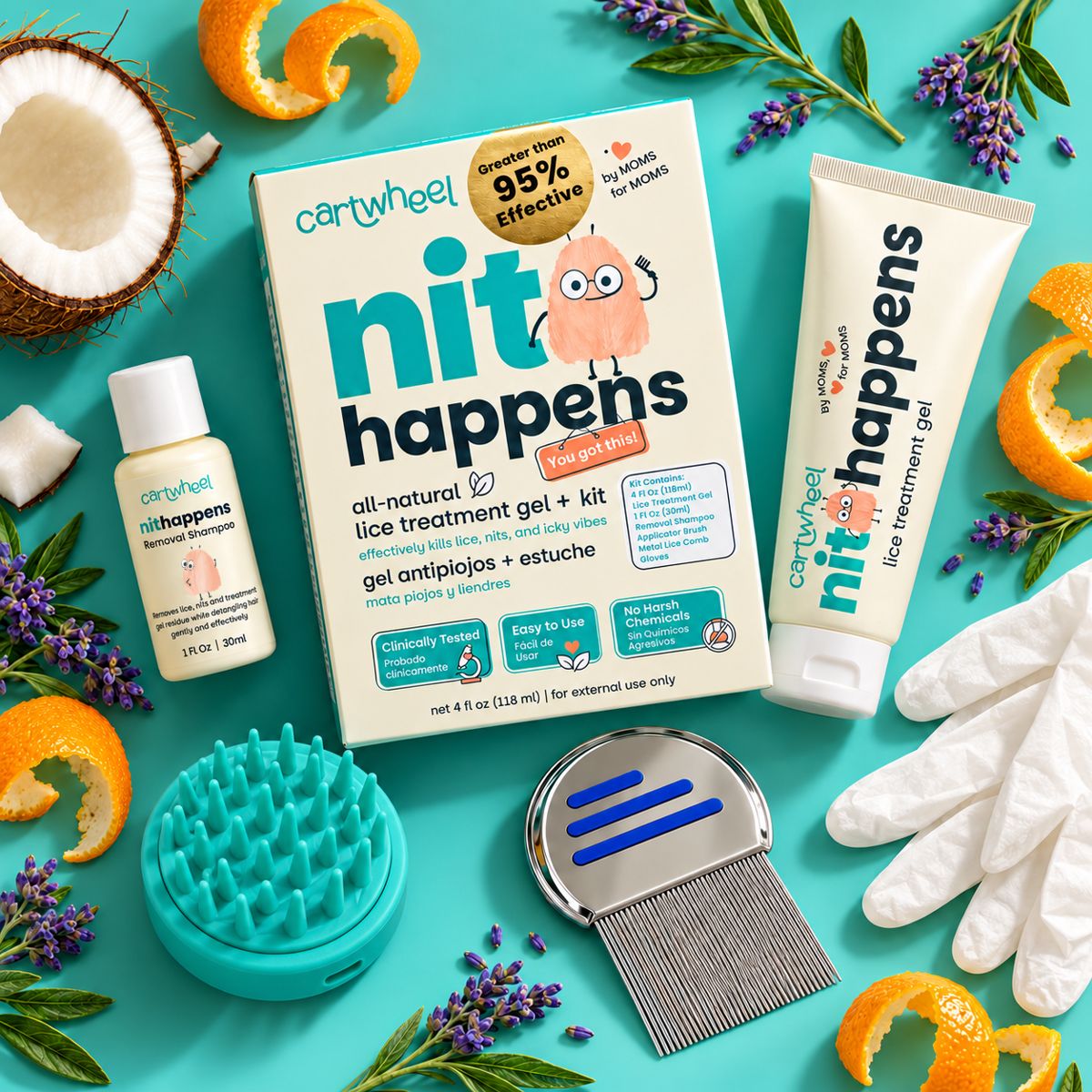 Everything inside the Nit Happens kit
