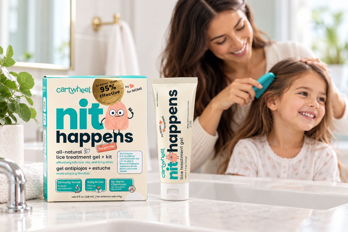 Mom gently brushing her smiling daughter's hair